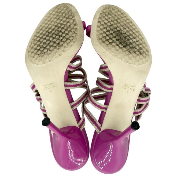 GUCCI Mirabelle Knotted Stripe Mules EU 40 US 10 Fuchsia Pink High Heels Sandals - Picture 7 of 11